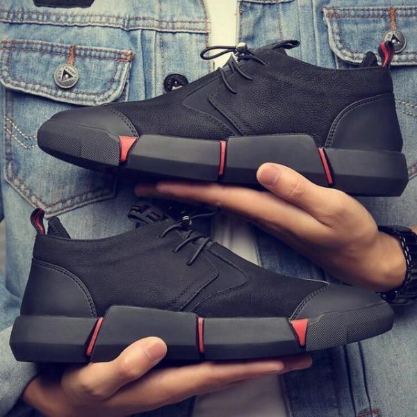 Brand High quality all Black Men's leather casual shoes - Image 3